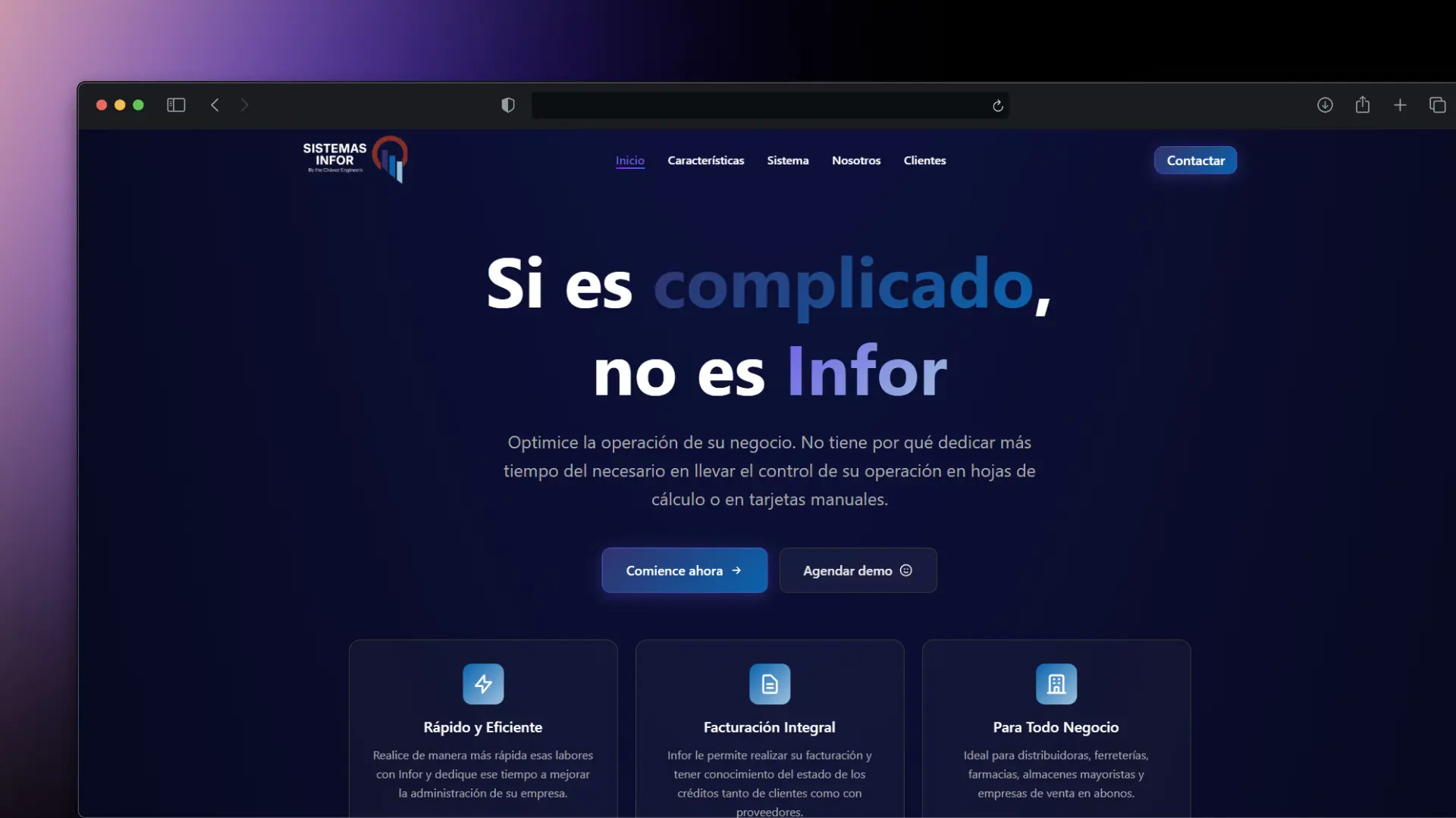 Captura de pantalla de Landing Page para empresa de software