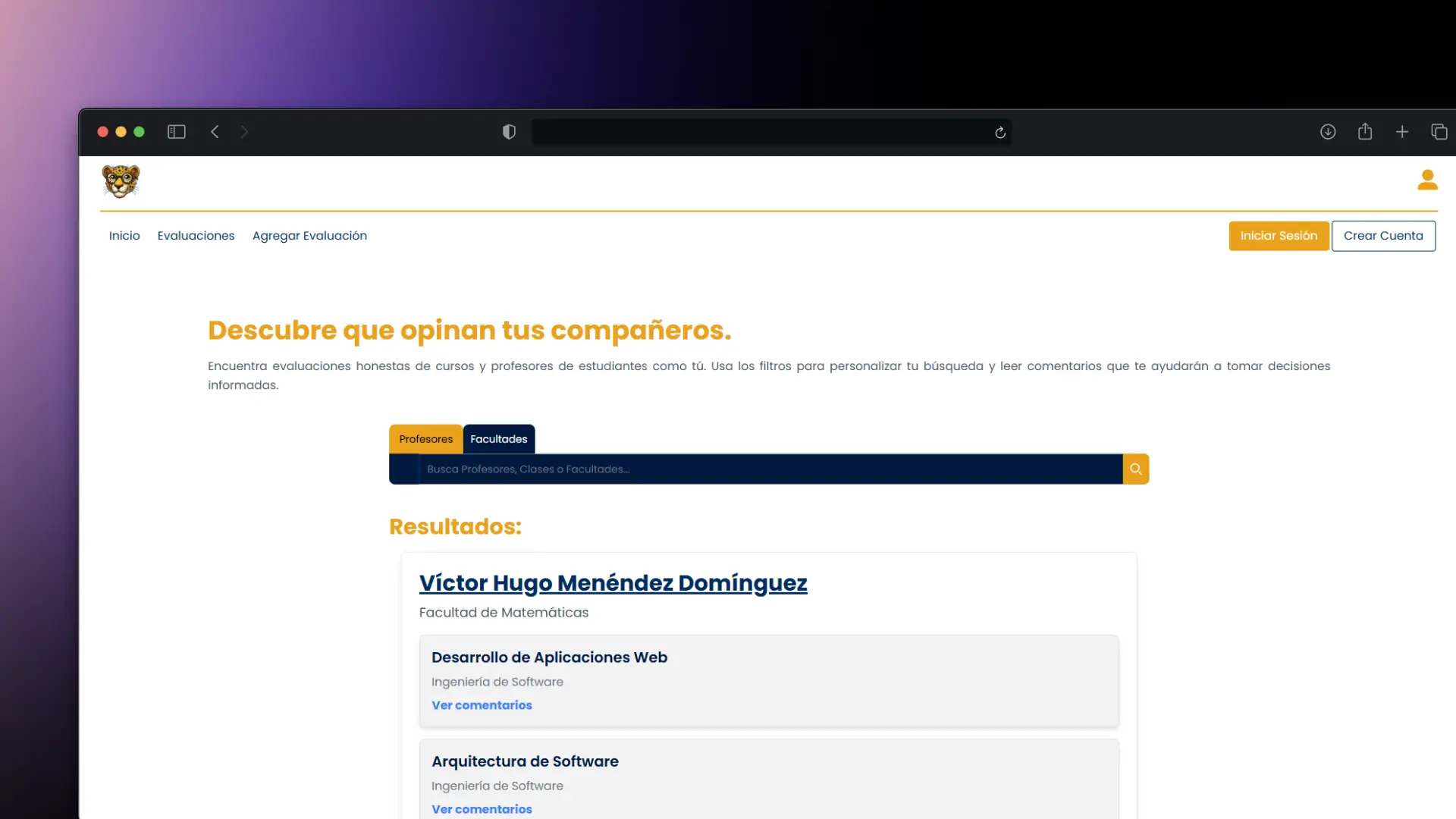 Captura de pantalla de Plataforma de Feedback Universitario